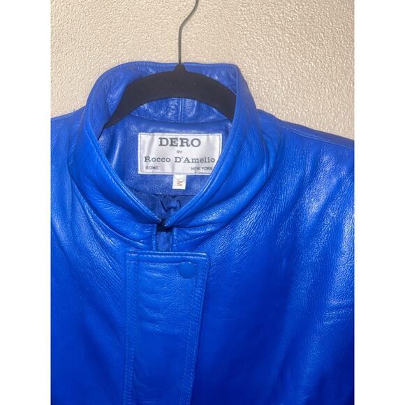 Dero by Rocco Amelio Y2K Biker Rocker Vintage Blue Leather  Jacket - Picture 2 of 9